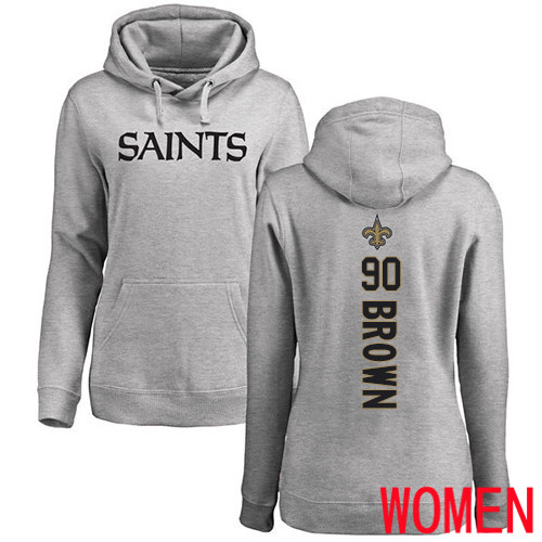 New Orleans Saints Ash Women Malcom Brown Backer NFL Football #90 Pullover Hoodie Sweatshirts->nfl t-shirts->Sports Accessory